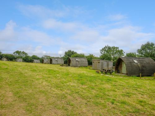 a group of huts in a field in a field at Fox Den Penbugle Organic Farm in Liskeard