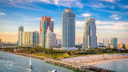 a view of a city with tall buildings and a beach at Vonder Miami Beach - Unit 7 in Miami Beach