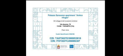 Certificato, attestato, insegna o altro documento esposto da Palazzo Saraceno apartments-Antico Rifugio