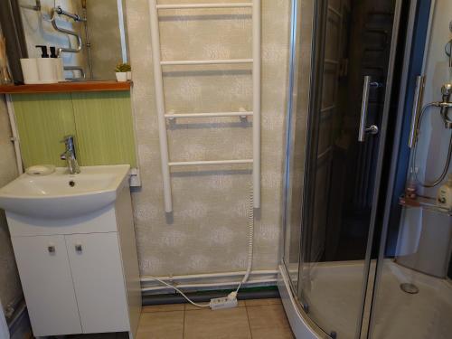 a bathroom with a shower and a sink at Dzīvoklis Vecliepājā in Liepāja