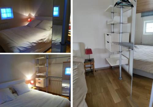 - deux photos d'une chambre avec des lits superposés et une échelle dans l'établissement Maison indépendante, à Boutigny-sur-Essonnes