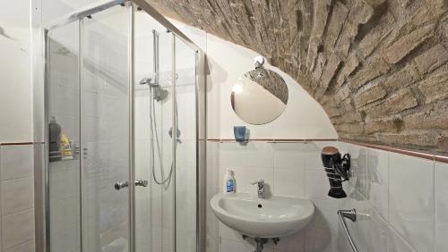 un bagno con lavandino e doccia di Adiacente Piazza del Mercato a Spoleto