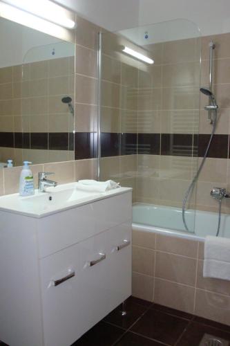 a bathroom with a sink and a bath tub at Market Square Apartment in Budapest