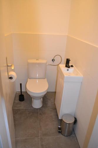 a bathroom with a toilet and a sink at Oleander Apartments in Selce