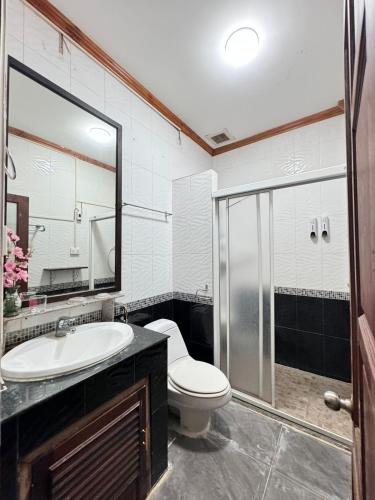 a bathroom with a toilet and a sink and a shower at ShuYa Hotel 舒雅酒店 in Luang Prabang
