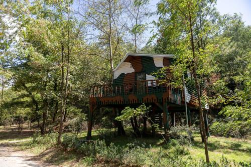 a tree house in the middle of the woods at Kazerma e Cerenit in Surrel