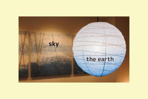 a white ball with the words sky and the earth at vacation rental SARAKU 茶楽来 in Osaka