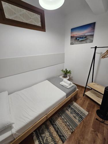 Un dormitorio con una cama y una planta en maceta. en Anabel Home, en Redondela