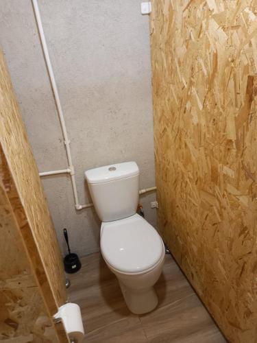 a bathroom with a white toilet in a stall at PIT STOP B&B Guesthouse in Urtsʼadzor