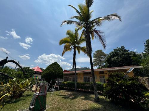 a house with two palm trees in front of it at Villa Cristina San Javier in La Mesa