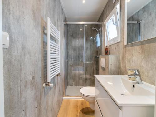 a bathroom with a sink and a toilet and a shower at Lodge in Hattemerbroek near Veluwe Forest in Hattemerbroek