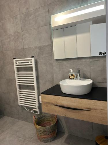 une salle de bain avec un lavabo et un miroir dans l'établissement A Rundinella, à Grosseto-Prugna