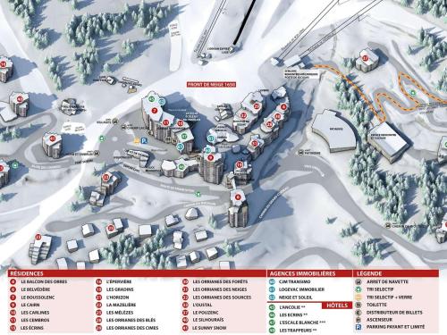 - une carte d'une station de ski dans la neige dans l'établissement Grand studio rénové 4 pers, centre station, départ skis aux pieds - FR-1-322-640, aux Orres