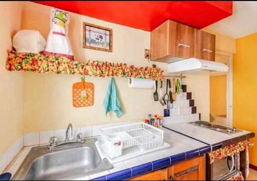 een keuken met een spoelbak en een aanrechtblad bij Departamentos Varmen in La Paz