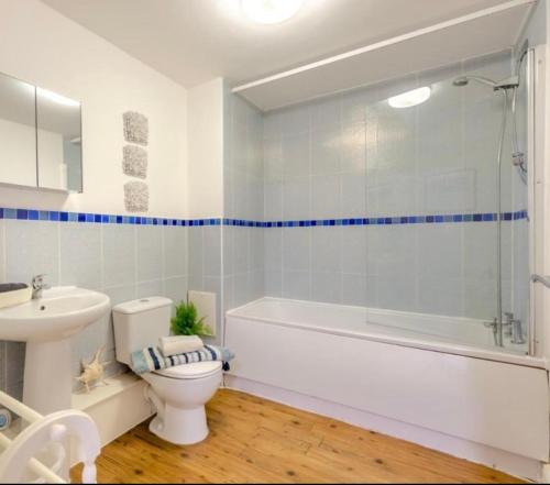 a bathroom with a toilet and a tub and a sink at Ingledale Apartment, Ingleton, Yorkshire Dales National Park, Famous Three Peaks, Near The Lake District, Pets Are Welcome in Ingleton 