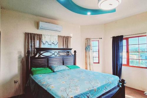 Cacandee SettlementにあるSamuel's Place - Central, Modern, 3 Br, 3Ba, Gatedのベッドルーム1室(緑の枕が付いたベッド1台付)