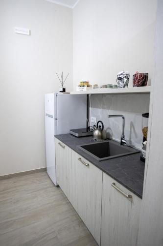 a kitchen with a sink and a white refrigerator at Bed and Breakfast 3 Medaglie in Rende