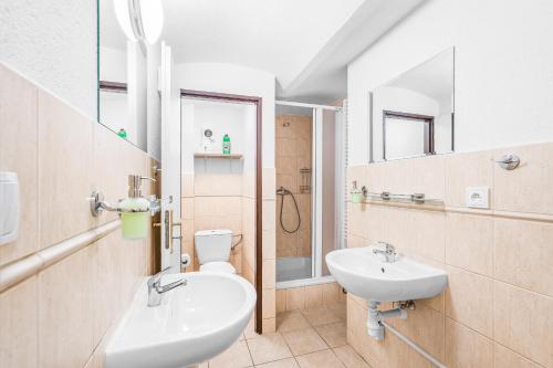 a bathroom with a sink and a toilet at Ubytování u Foltýnů - Zelená Lhota in Nýrsko
