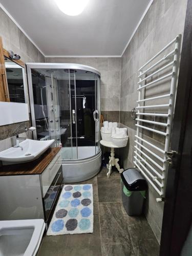 a bathroom with a shower and a sink and a tub at Lake House - Bucuresti in Bucharest