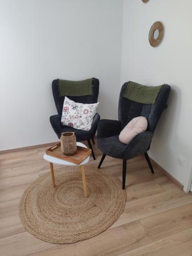 two chairs and a coffee table in a living room at Chez Peggy in La Ferté-sous-Jouarre