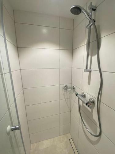 a shower with a shower head in a bathroom at Ferienwohnung in ruhiger Lage in Bad Camberg