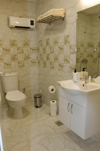NN Apartment 2 في إسكوبية: حمام أبيض مع مرحاض ومغسلة