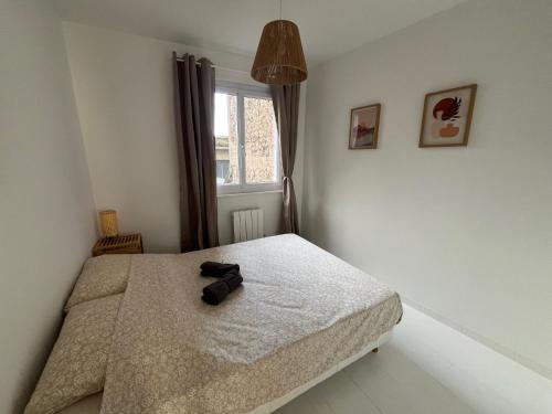 - une chambre avec un lit et un appareil photo dans l'établissement Appartements centre ville - proche Nausicaa, plage et port, à Boulogne-sur-Mer