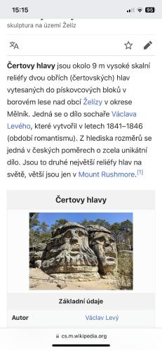 a screenshot of a text message about a rock formation at Chata Čertovy hlavy in Želízy