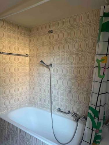 a bath tub in a bathroom with a shower at Sunny apartment in Lugano in Ruvigliana