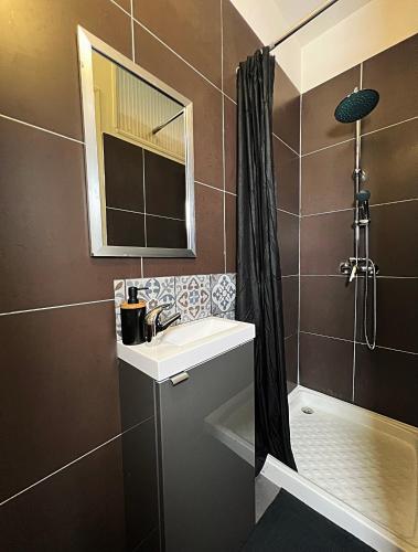 a bathroom with a sink and a shower at Studio cosy Ermont in Ermont