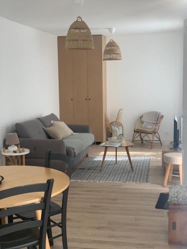 un salon avec un canapé et une table dans l'établissement Maison cosy et au calme, à Crosne