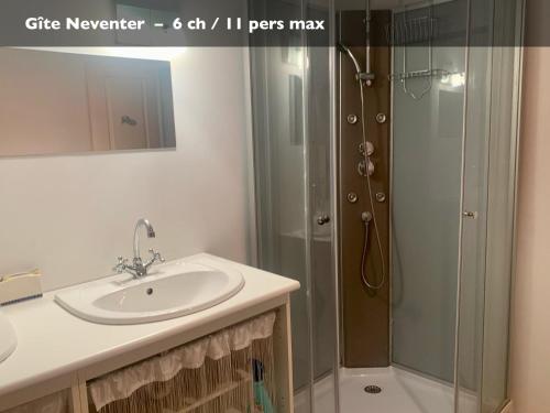 a bathroom with a sink and a shower at Les Gîtes du Manoir de Keryvon in Saint-Derrien