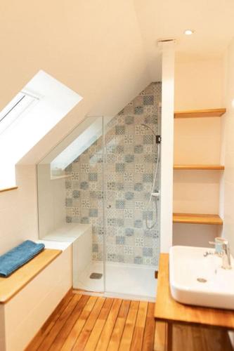une salle de bain avec douche et lavabo dans l'établissement cancaleloca, à Cancale