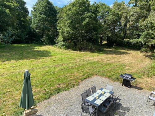 - une table de pique-nique et un grill dans un champ dans l'établissement 