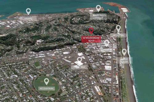 a map of a city with buildings and roads at Tiny Home Big Vibes in Central Napier in Napier