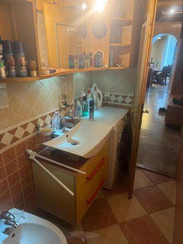 a bathroom with a sink and a toilet in it at Apartma Mladinska in Maribor