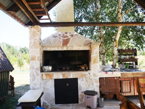 an outdoor stone oven with a stove in a yard at Chalet with Barbecue in Brezna in Pluzine
