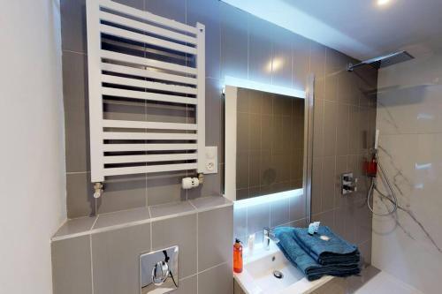 ein Badezimmer mit Waschbecken und Spiegel in der Unterkunft Appart 3 pers piscine parking coeur de ville in Grenoble