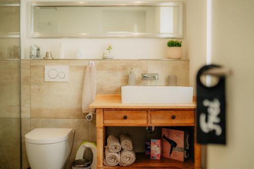 a bathroom with a sink and a toilet at PauliDrei in Leipzig