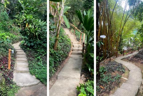 two pictures of a stone path in a garden at Bonito Paraiso Ilha Grande in Abraão
