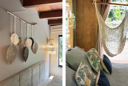 a bedroom with a hammock hanging from the wall at Bonito Paraiso Ilha Grande in Abraão
