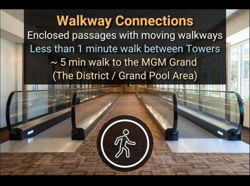 a bowling alley with a sign that says walkway conversions enclosed passages with movingleys at MGM Signature-22-711 Strip View Jacuzzi Studio in Las Vegas