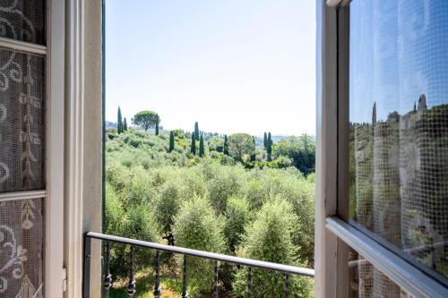 a window with a view of a field of trees at Villa Poggio Bello in Florence