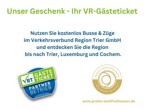 Certifikát, hodnocení, plakát nebo jiný dokument vystavený v ubytování Wohlfühloase an der Mosel