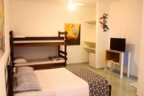 1 dormitorio con litera y TV en Pouso do Sopé, en Paraty