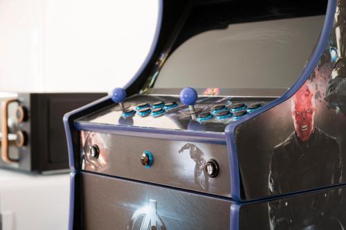 a video game machine with a spider man picture on it at Modern Studio in Arnold centre in Nottingham