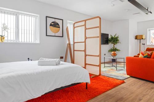 Ένα ή περισσότερα κρεβάτια σε δωμάτιο στο Modern Studio in Arnold centre