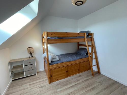 a bunk bed in a room with a ladder at Les Gîtes De Roma in Plogonnec