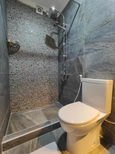 a bathroom with a toilet and a shower at Champollion Palace in Cairo