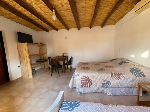 a bedroom with a bed and a desk and a table at Campo Domingo in Tinogasta